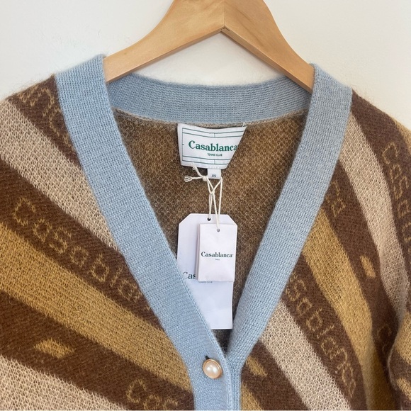 NWT Casablanca Diagonal Logo Cardigan mohair tan knit sweater - Picture 16 of 16